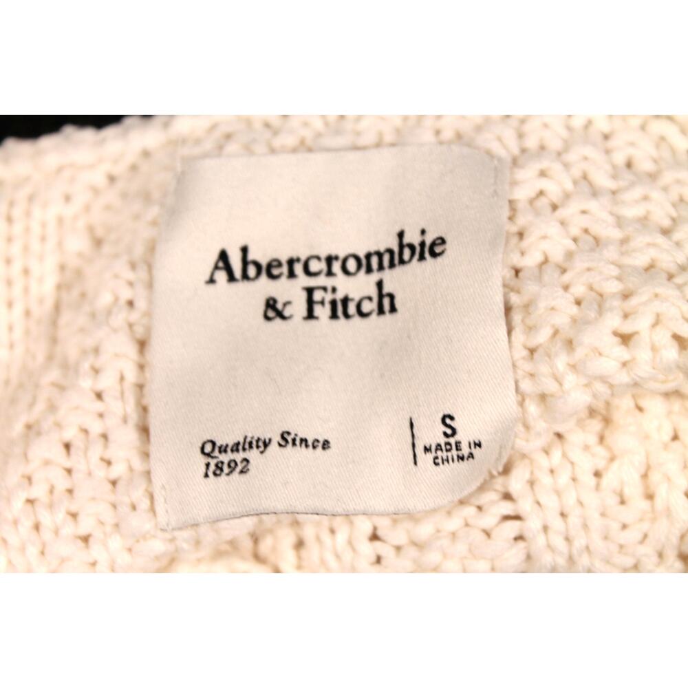 Abercrombie Fitch Sweater Womens size S Ivory Varsity Cable Cuff V-Neck Trim - Picture 6 of 8
